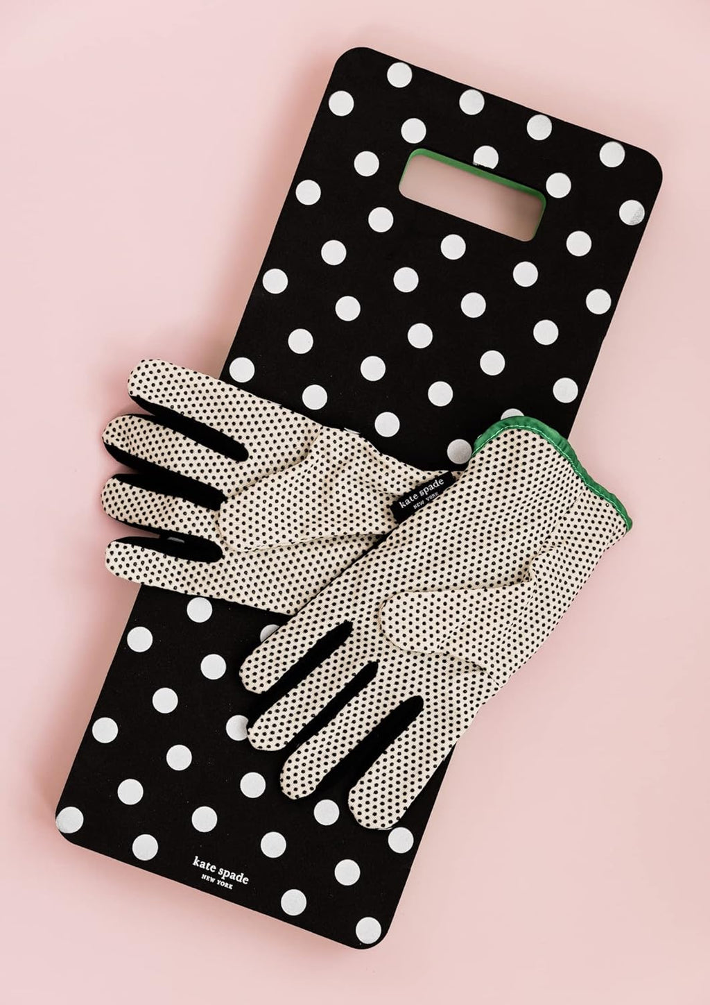 kate spade new york Garden Kneeler and Gloves Set, Picture Dot | Cute, One Size Fits Most Yard Gloves with Rubber Grips