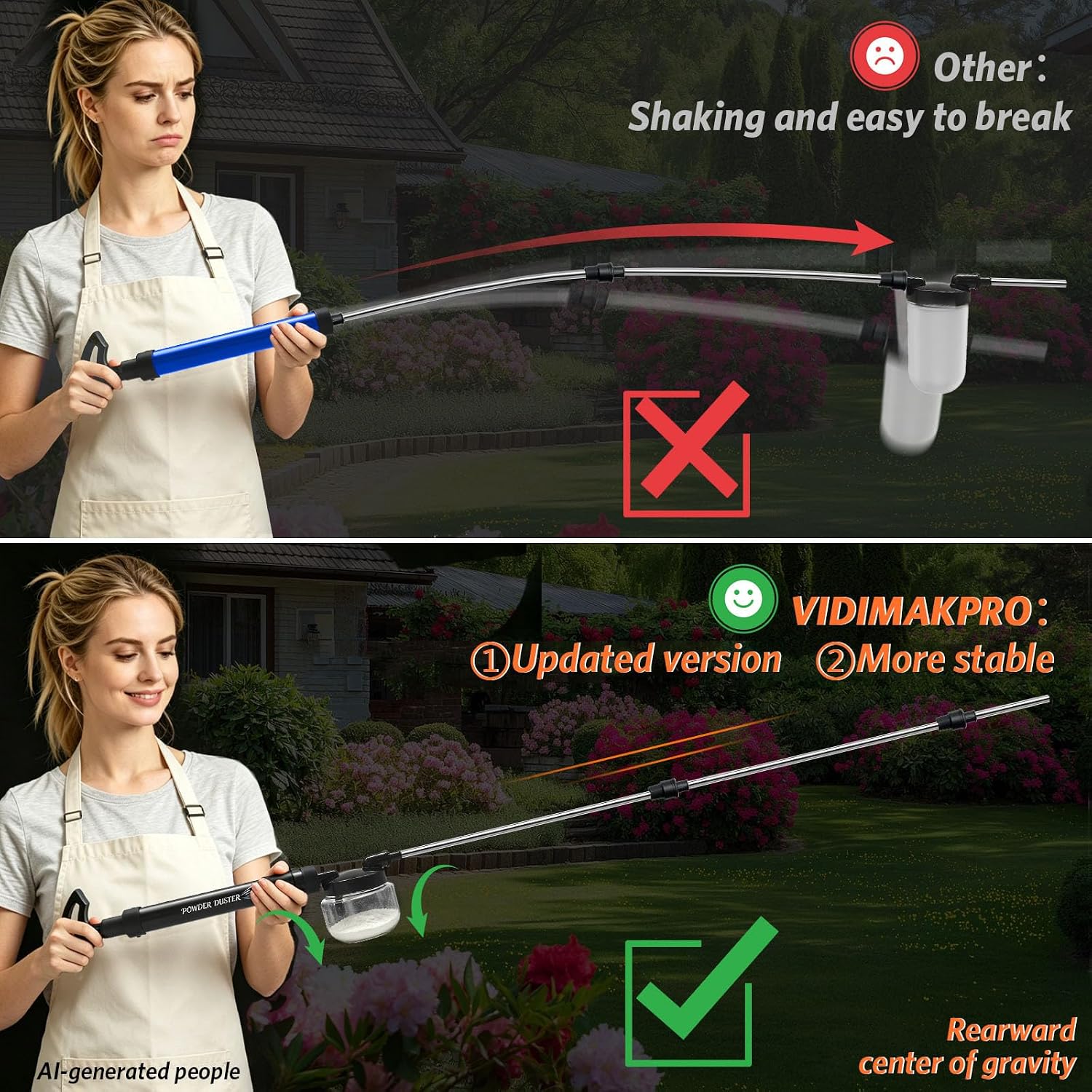 Diatomaceous Earth Powder Duster, 4 FT Adjustable Length Pump Applicator with Adjustable Powder Flow, Portable