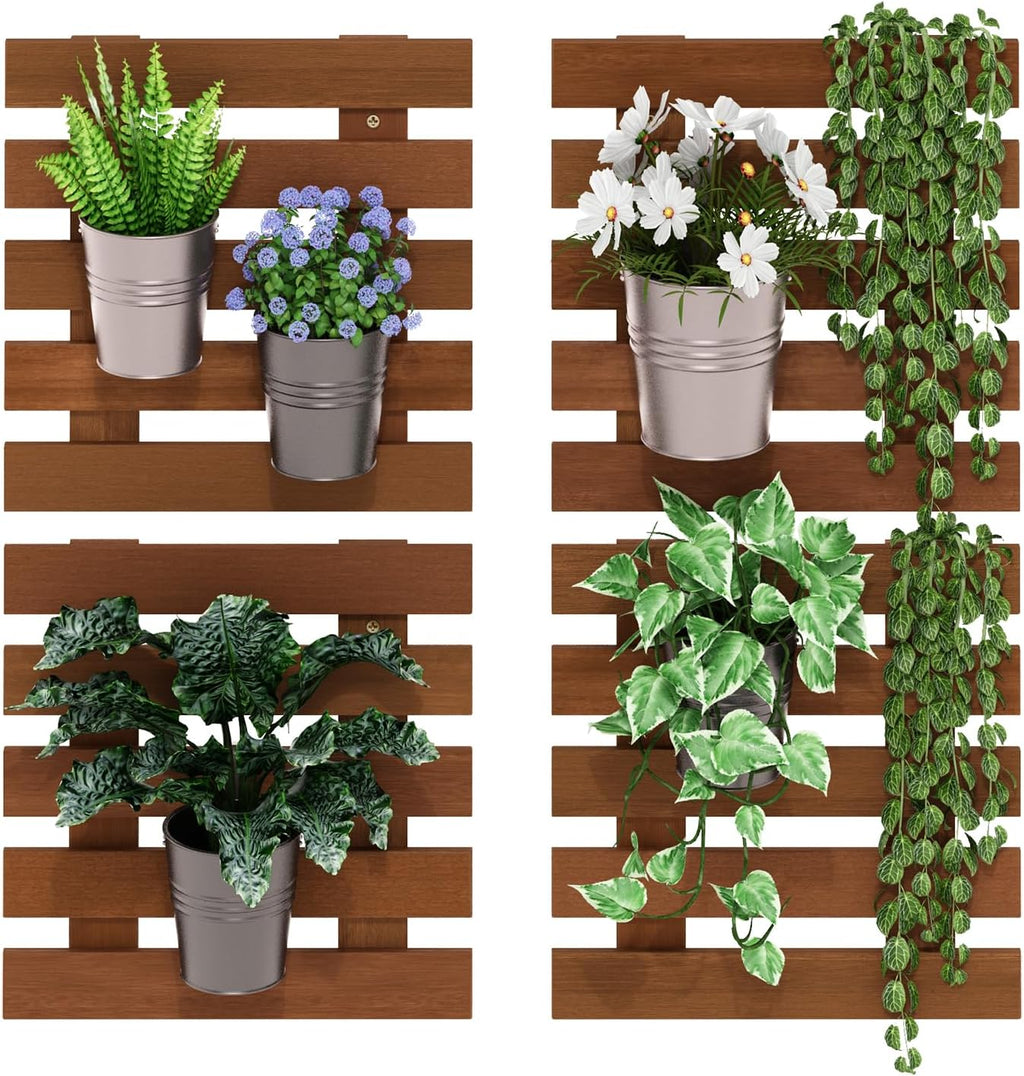 Furinno TIOMAN Outdoor Vertical Wall Planter, Set of 4 Wooden Hanging Planters, for Indoor, Outdoor Plants, Balcony