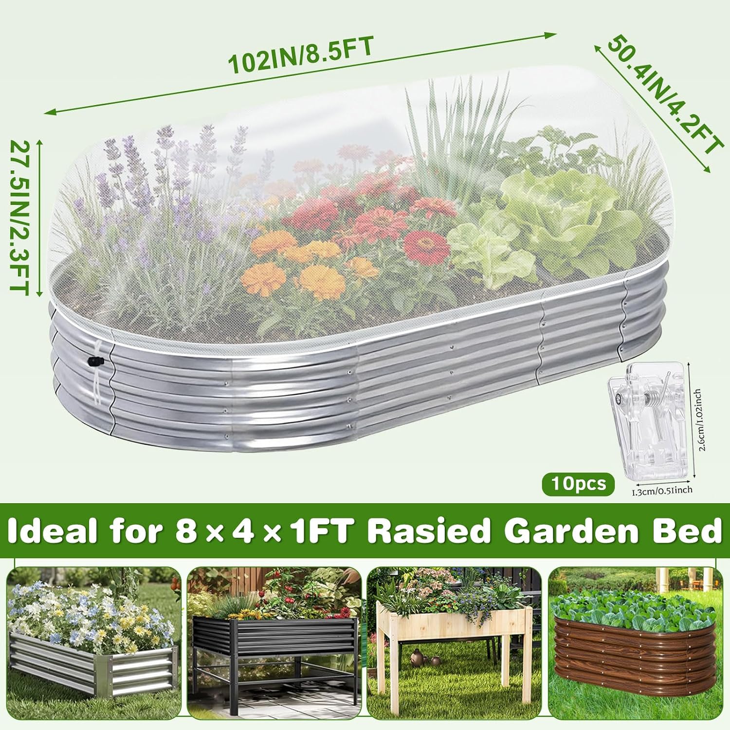 2 Pack Taller Garden Netting for 8x4 Raised Beds with 10 pcs Secured Clips | Ultra-Fine Mesh Plant Covers with