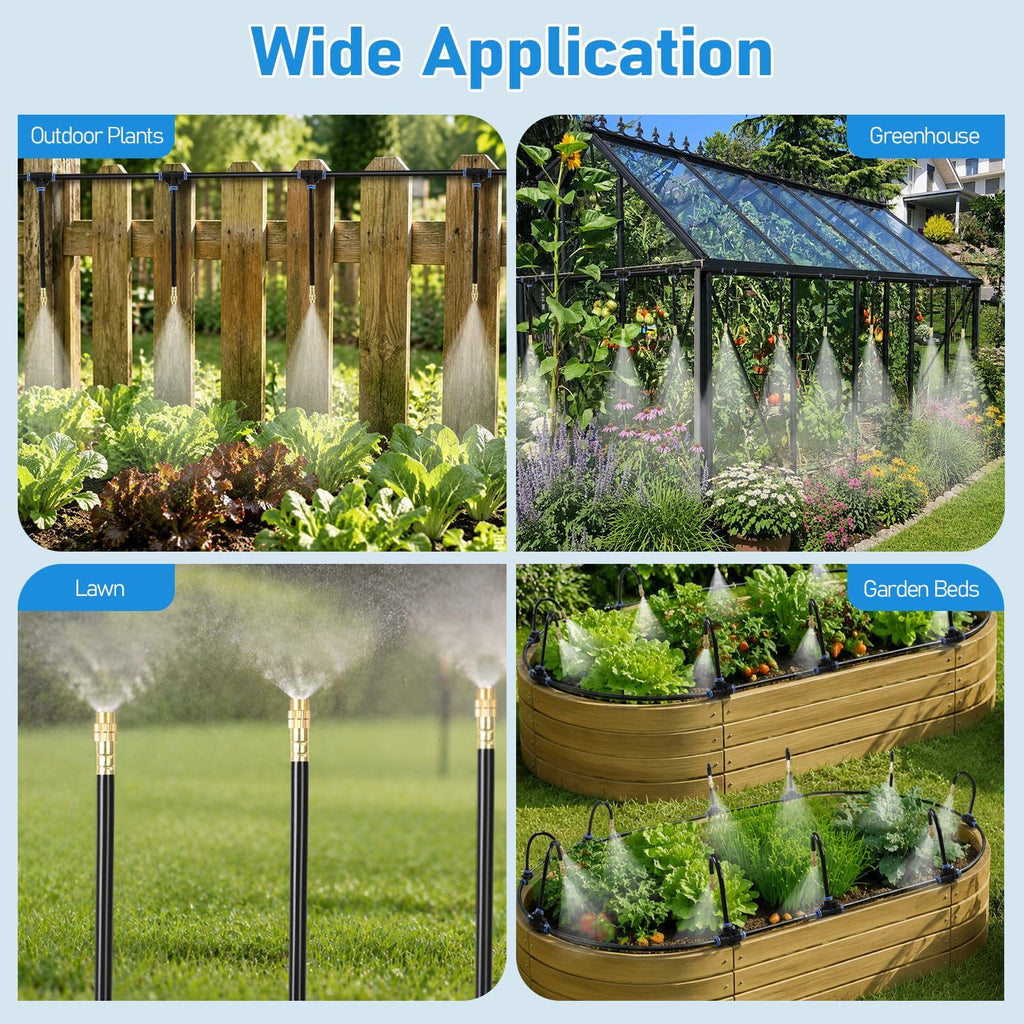 360° Adjustable Drip Irrigation System Kit, 50 FT Garden Watering System with 15 Copper Nozzles, Automatic Misting