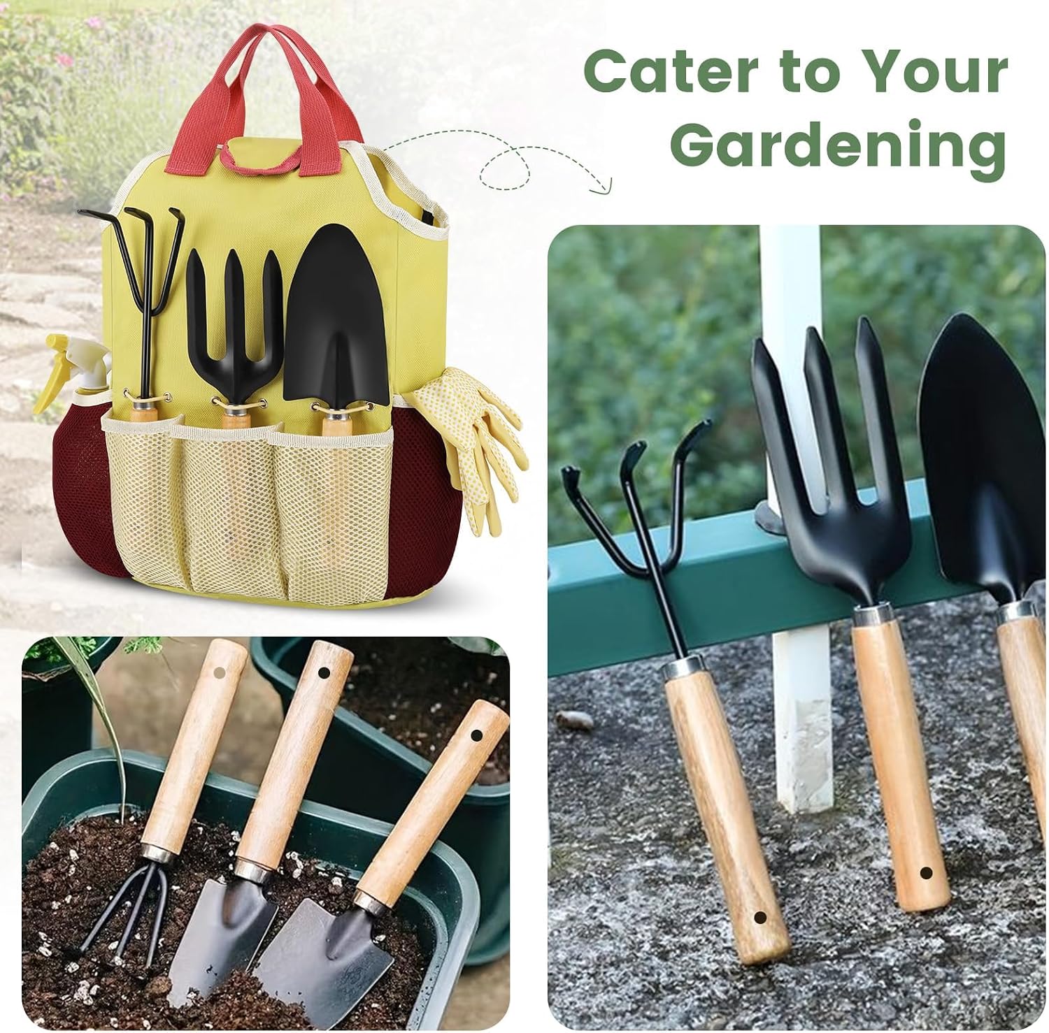 APSARAS USA Gardening Tools, Garden Tool Set, 10 Pieces Heavy Duty Sturdy Steel Gardening Tool Set with 600D Oxford
