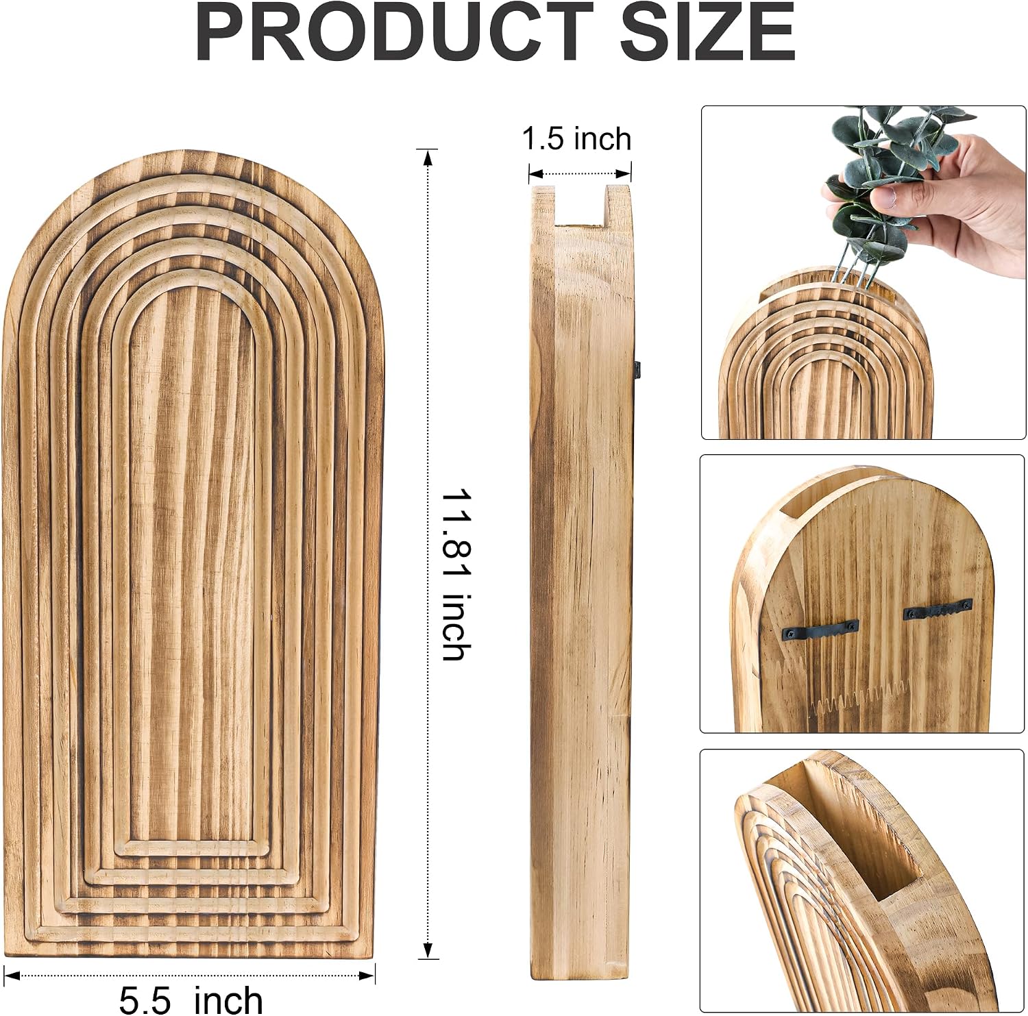 DREAMLOOM 2 Pack Wooden Wall Vases with Eucalyptus Artificial Plants, Wall Hanging Planters Boho Modern Farmhouse