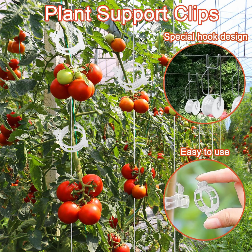 Tomato Support Hooks with String 20 Pcs,100 Pcs Plant Support Clips for Climbing Plants,Tomato Trellis Roller Hooks