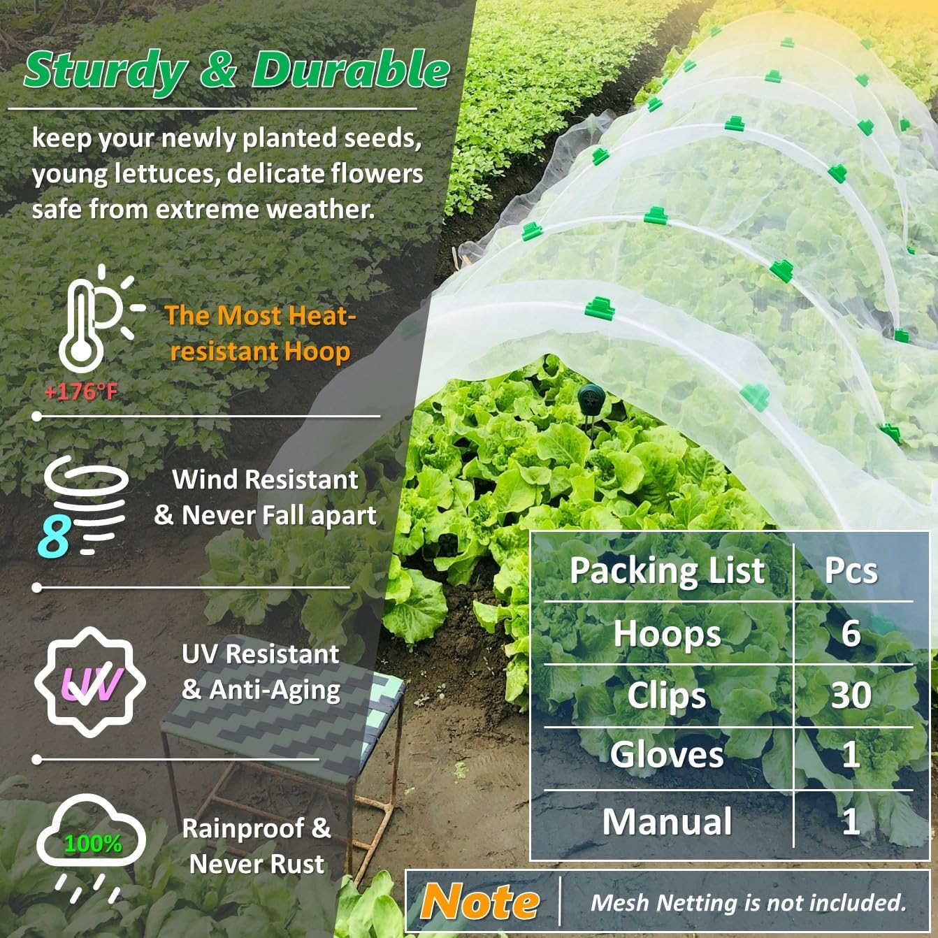 Greenhouse Hoops for 2-4ft Wide Raised Beds, 6.56ft Long Super Bendable Fiberglass Garden Hoops, Weather Resistant Grow
