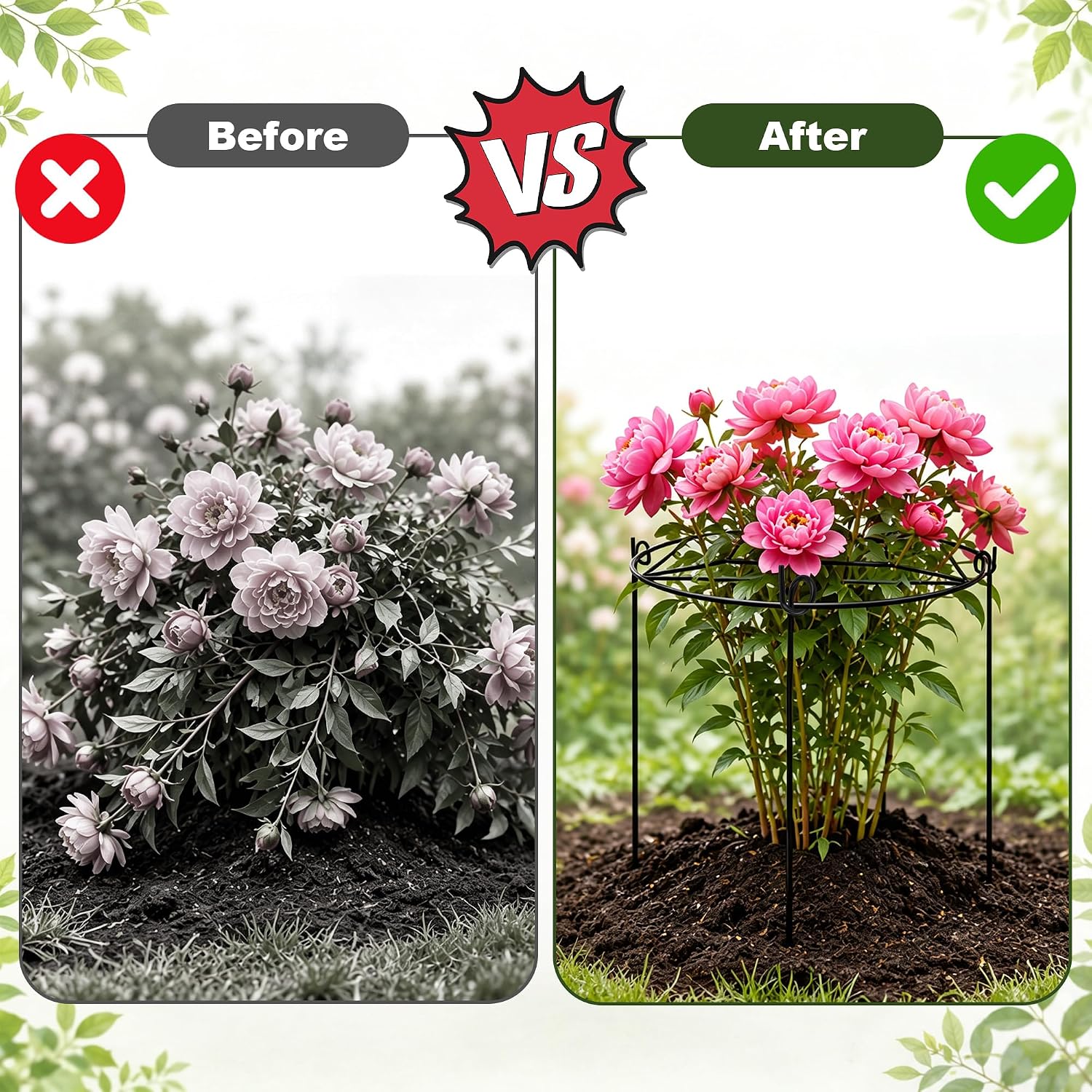 8 Pack Peony Cages and Supports with 100 Cable Ties and a Pair of Scissors | 12" D x 16" H Heavy Duty Metal Plant