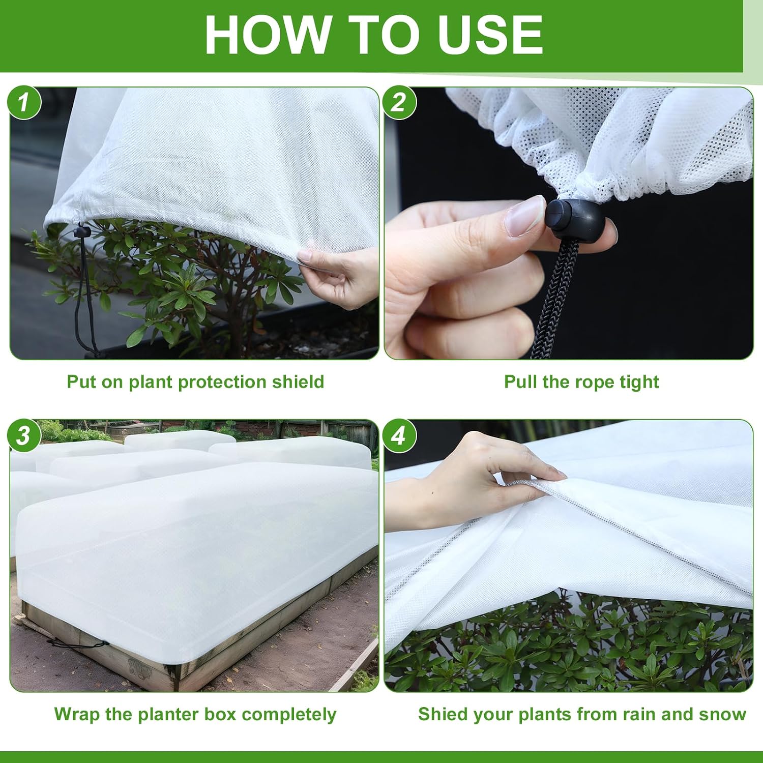 4 Pcs Winter Plant Covers Freeze Protection 4.1 x 2 x 1.6 ft Oval Raised Garden Bed Cover with Drawstring, 2.1oz/yd²