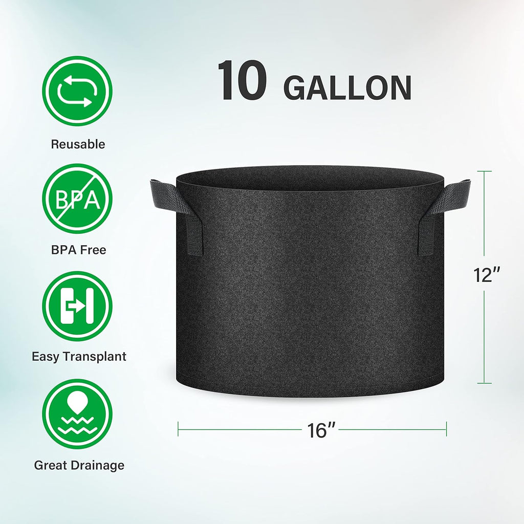 YSSOA 10-Pack 10 Gallon Grow Bags, Tomoato Plant Pots with Handles, Aeration Nonwoven Fabric, Heavy Duty Gardening