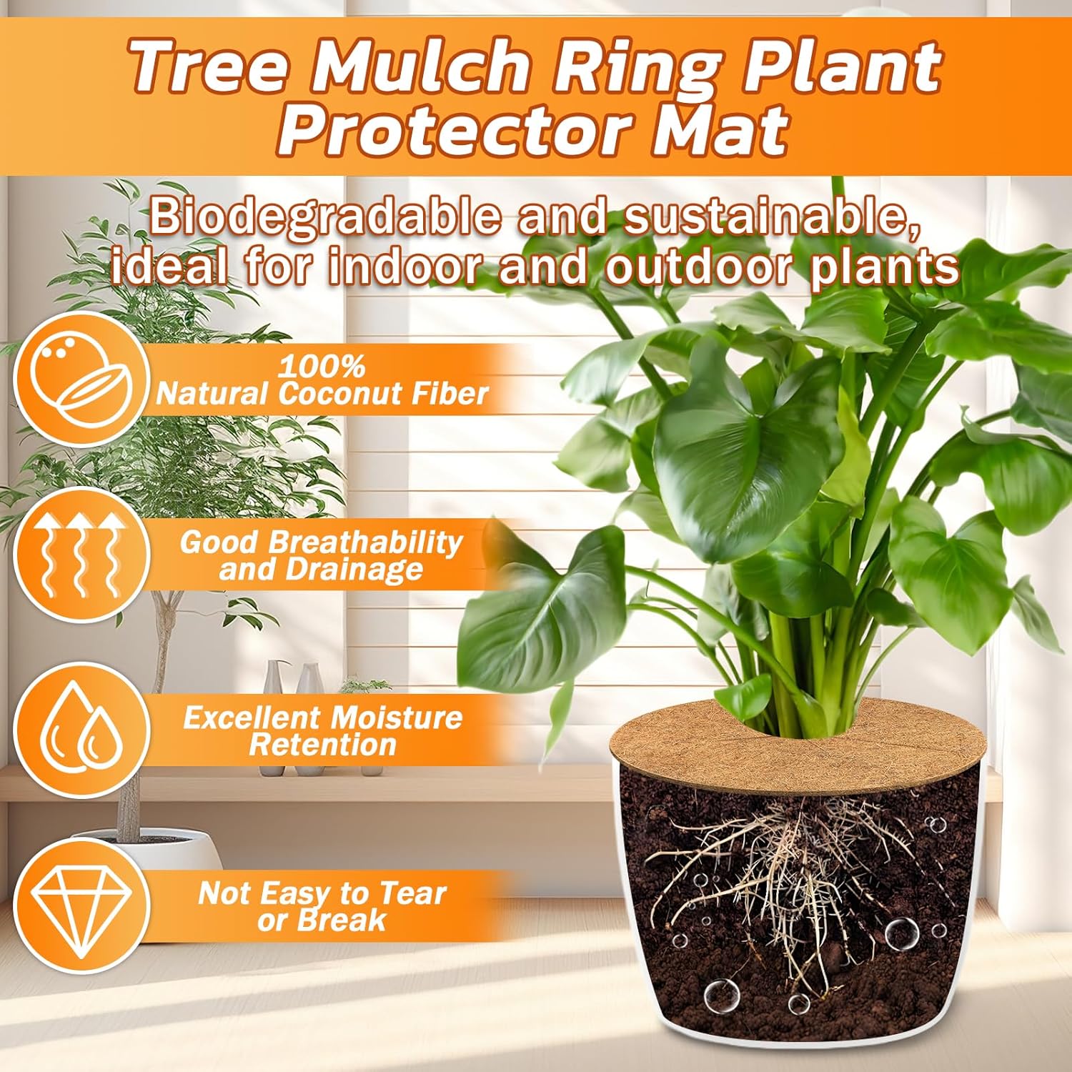 4 Pack Coconut Fiber Mulch Ring Tree Plant Protector Mat, 24 Inch | Natural Coco Coir Tree Mulch Ring Plant Pot Soil