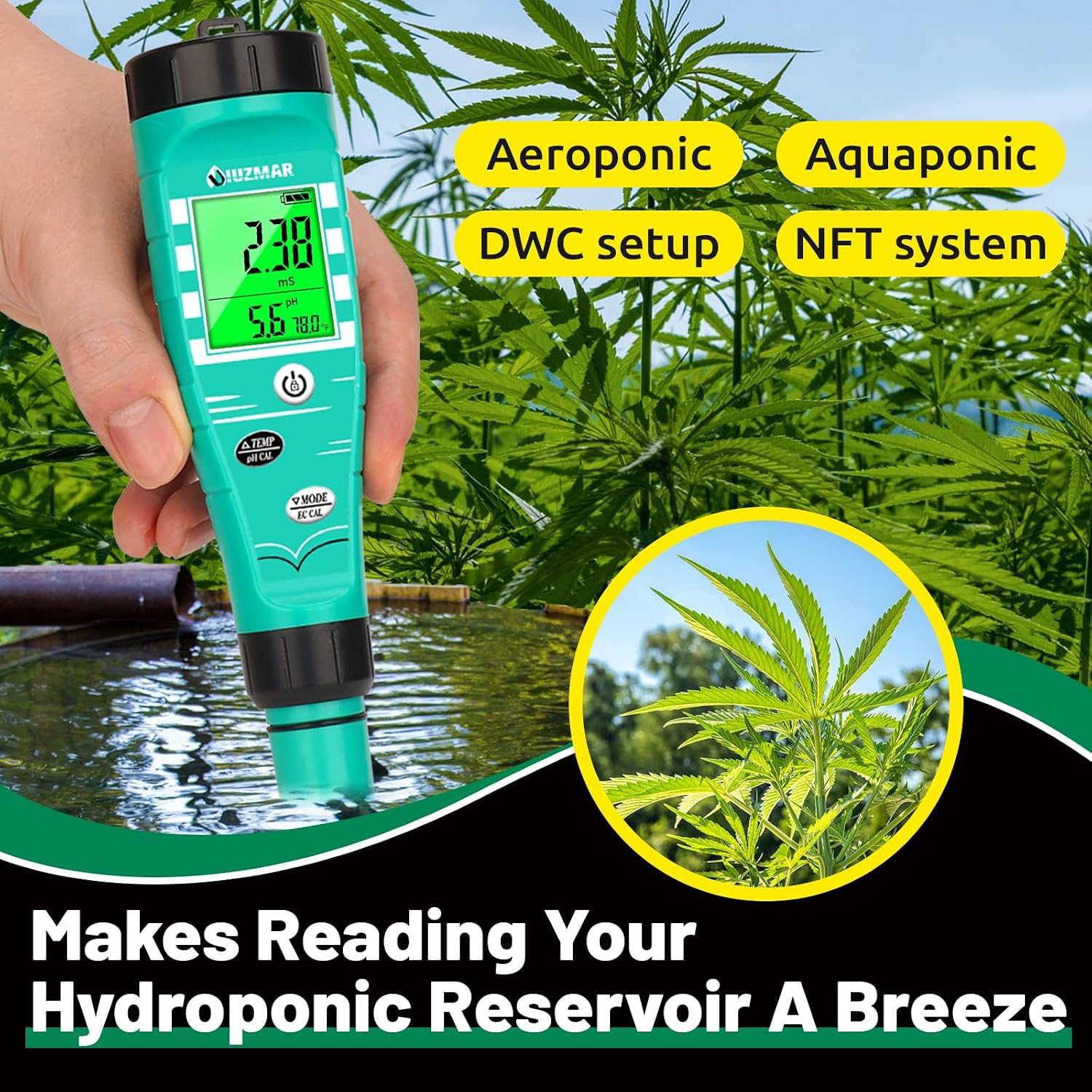 pH Meter for Hydroponics EC pH Monitor pH ppm Tester for hydroponics System Simultaneous Measurement of pH EC TDS