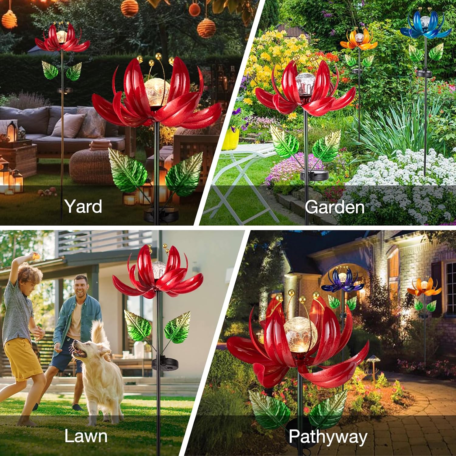 AIINY Solar Lights Outdoor Garden Decor, Solar Wind Spinner Yard Decorations Gifts for Outside, Lotus Windmill Pathway