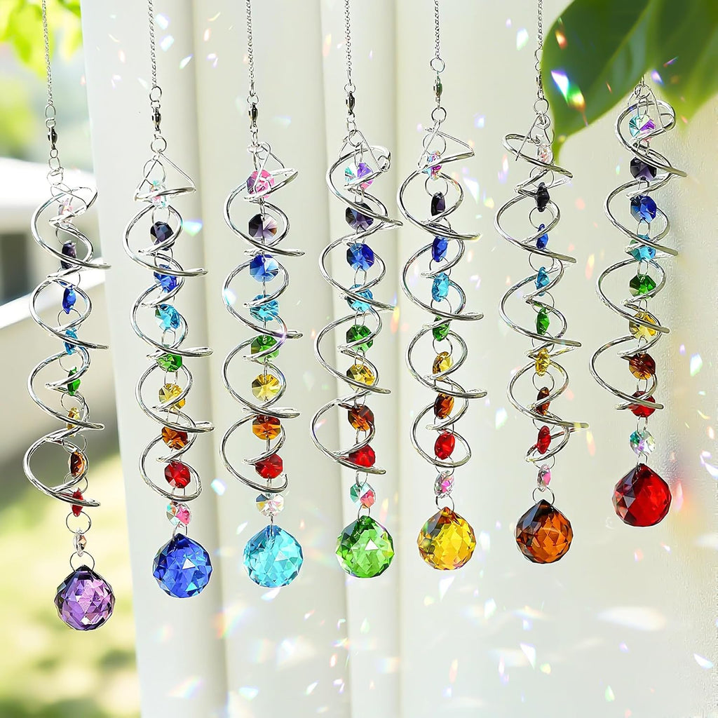 7 Pcs Crystal Gazing Ball Spiral Wind Spinner Suncatcher Garden Decor | Crystal Suncatcher Wind Spinner with Spiral
