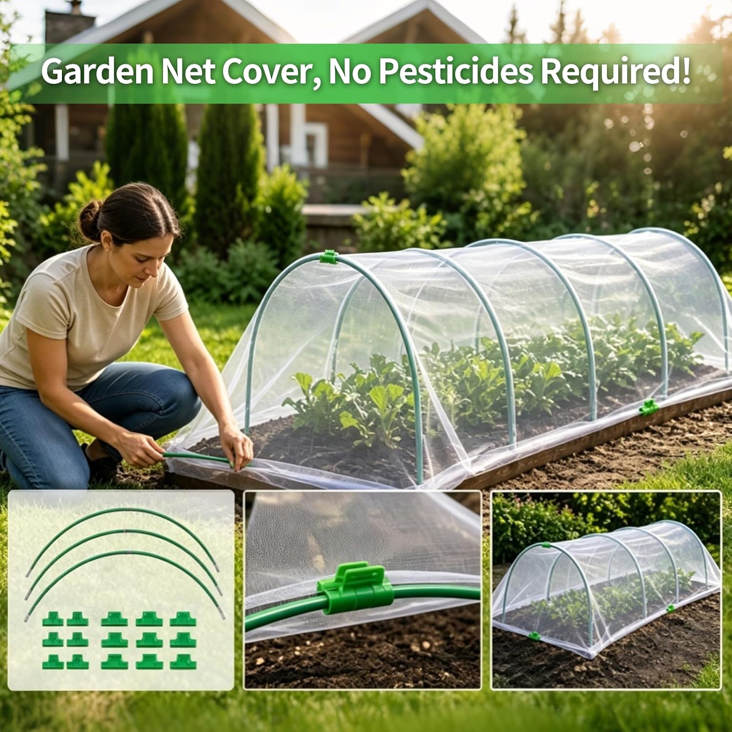 10×20 FT Ultra Fine Garden Mesh Netting with 36PCS Fiberglass Hoops, Reusable Raised Garden Bed Cover for Vegetables