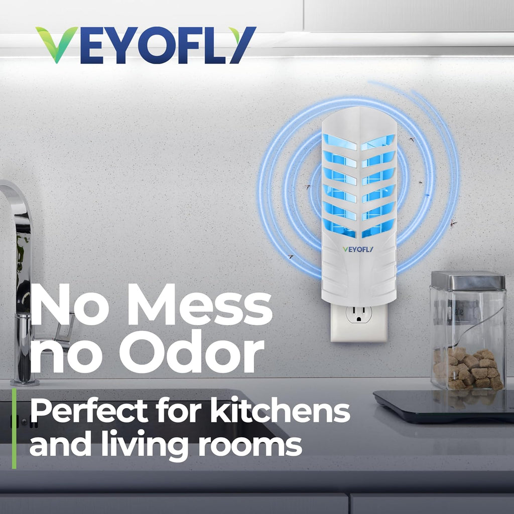 VEYOFLY Fruit Fly Traps Indoor Plug-in UV, Gnat Trap, 2 Device + 6 Refills | UV light attracts insects to glue cards