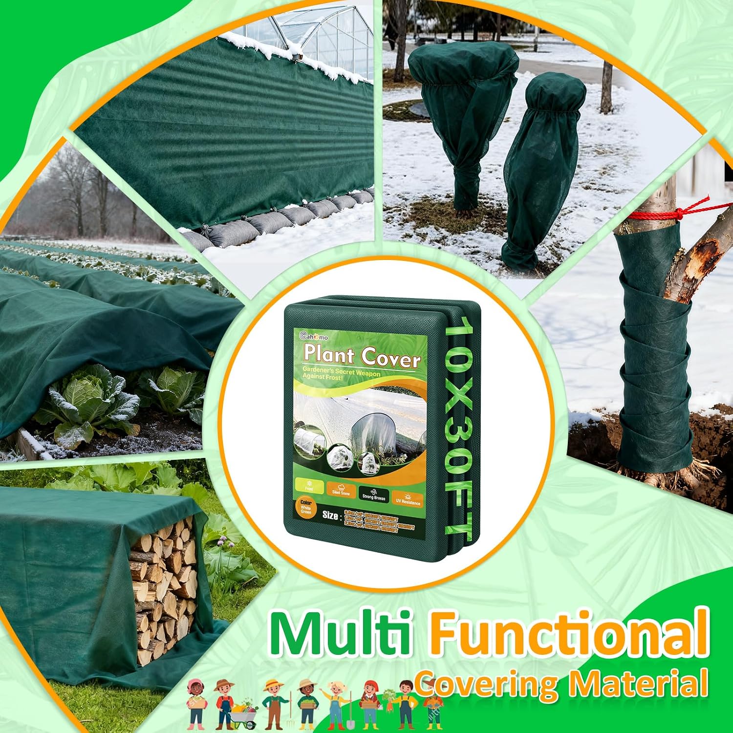 Green Plant Covers Freeze Protection, 10 x 30 ft - 1.5 oz/yd² Frost Cloths for Outdoor Plants, Tree Covers Freeze