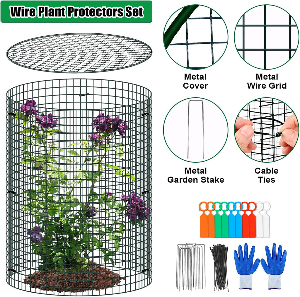 10 Pack Wire Plant Protector with Cover, 16"x12" | Detachable Metal Plant Protectors Mesh, Garden Plant Protectors for