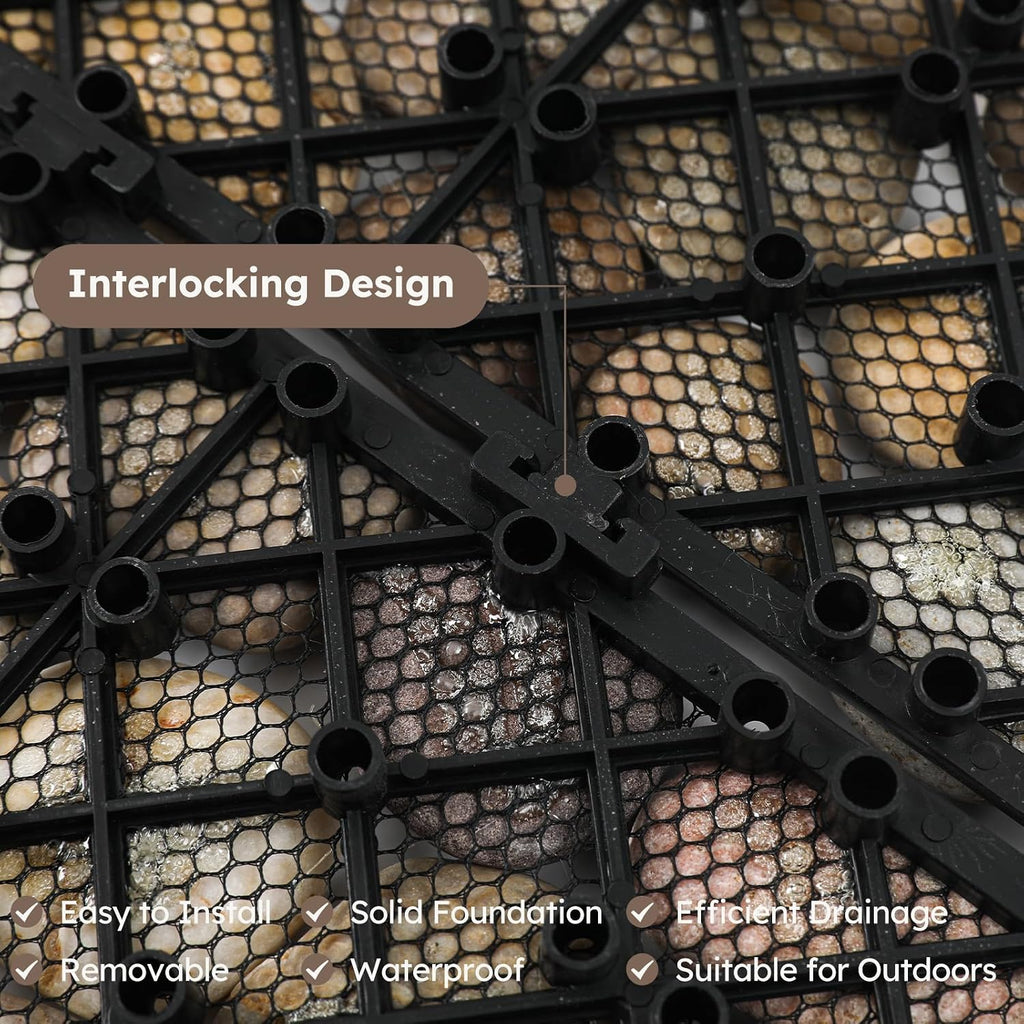 Natural Stepping Stones Deck Tiles for Outdoor River Rock 4 Sheets | Interlocking Square Pavers Landscaping, Sliced
