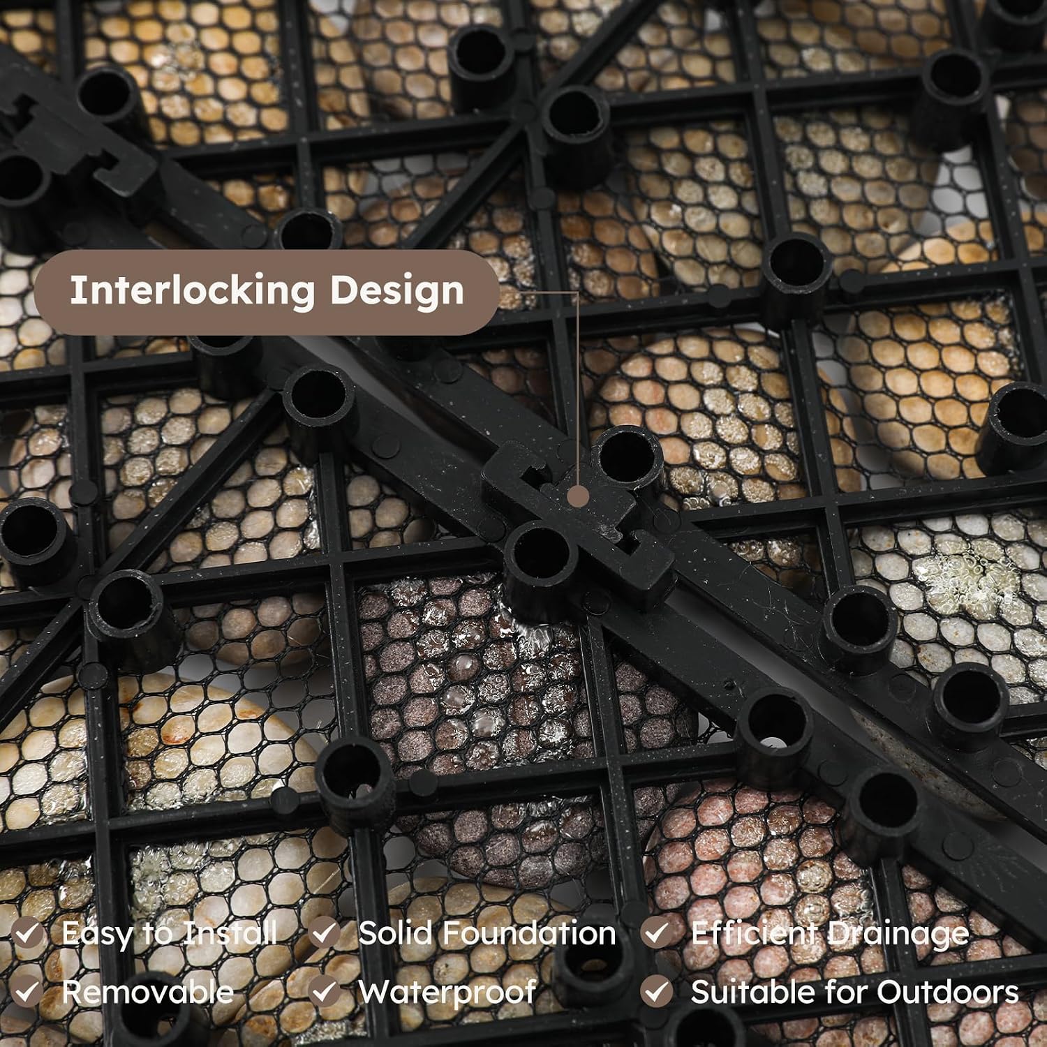 Natural Stepping Stones Deck Tiles for Outdoor River Rock 4 Sheets | Interlocking Square Pavers Landscaping, Sliced