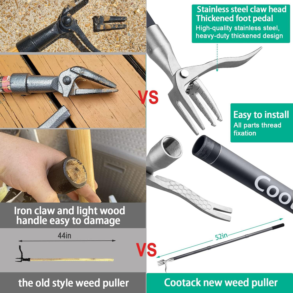 52'' Weed Puller with Long Handle Stand-up Hand Weeder Manual Weeding Tool with Stainless Steel Claw for