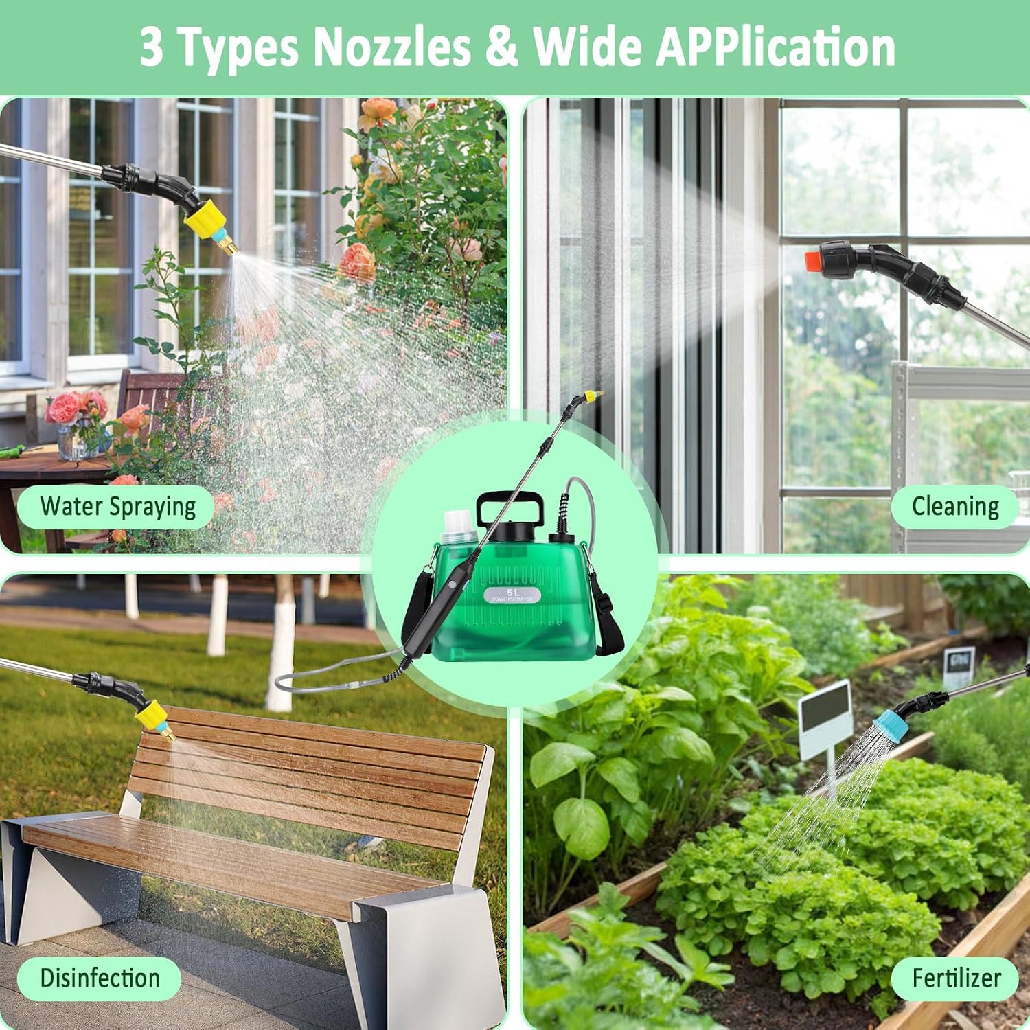 Battery Powered Sprayer, 1.35 Gallon Electric Sprayers in Lawn and Garden Sprayer Pump Outdoor Battery Operated for