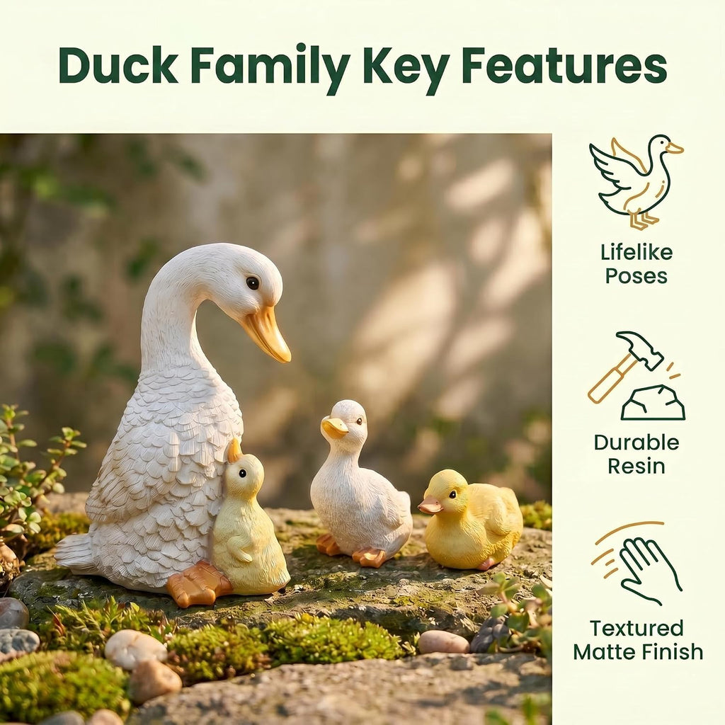 BYVBLETZ Duck Garden Statues Set of 3, Resin Mother Duck with Baby Ducklings Indoor Outdoor Decor, 7.9" Yard Art Patio
