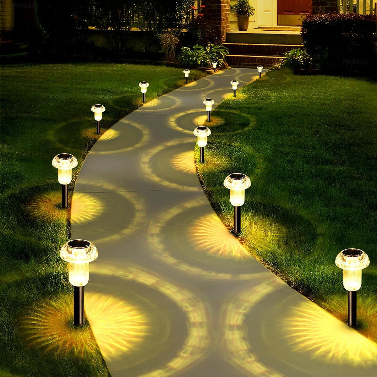 Priddop 8 Pack Solar Garden Lights Outdoor Waterproof 3000K Warm White LED