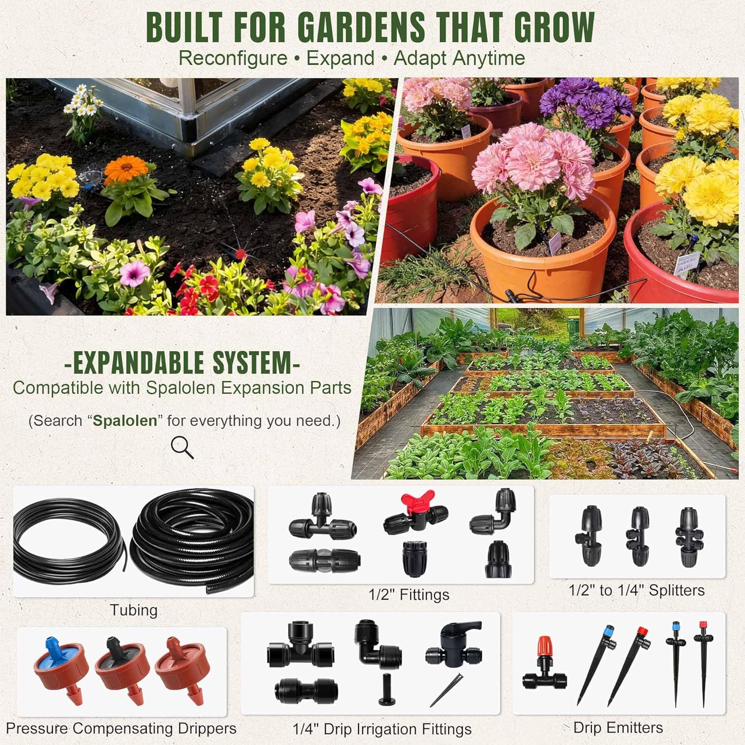 Push-to-Connect Drip Irrigation System Kit, Complete Premium Garden Watering System with 50FT 1/2" Mainline