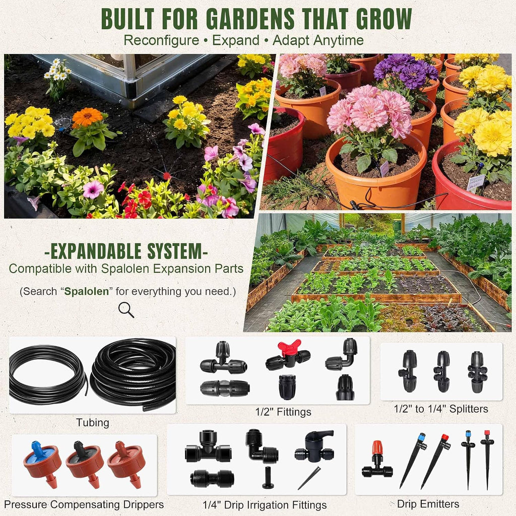 Push-to-Connect Drip Irrigation System Kit, 2-Zone Garden Watering System with 50FT 1/2" Mainline, Leak-Resistant Quick