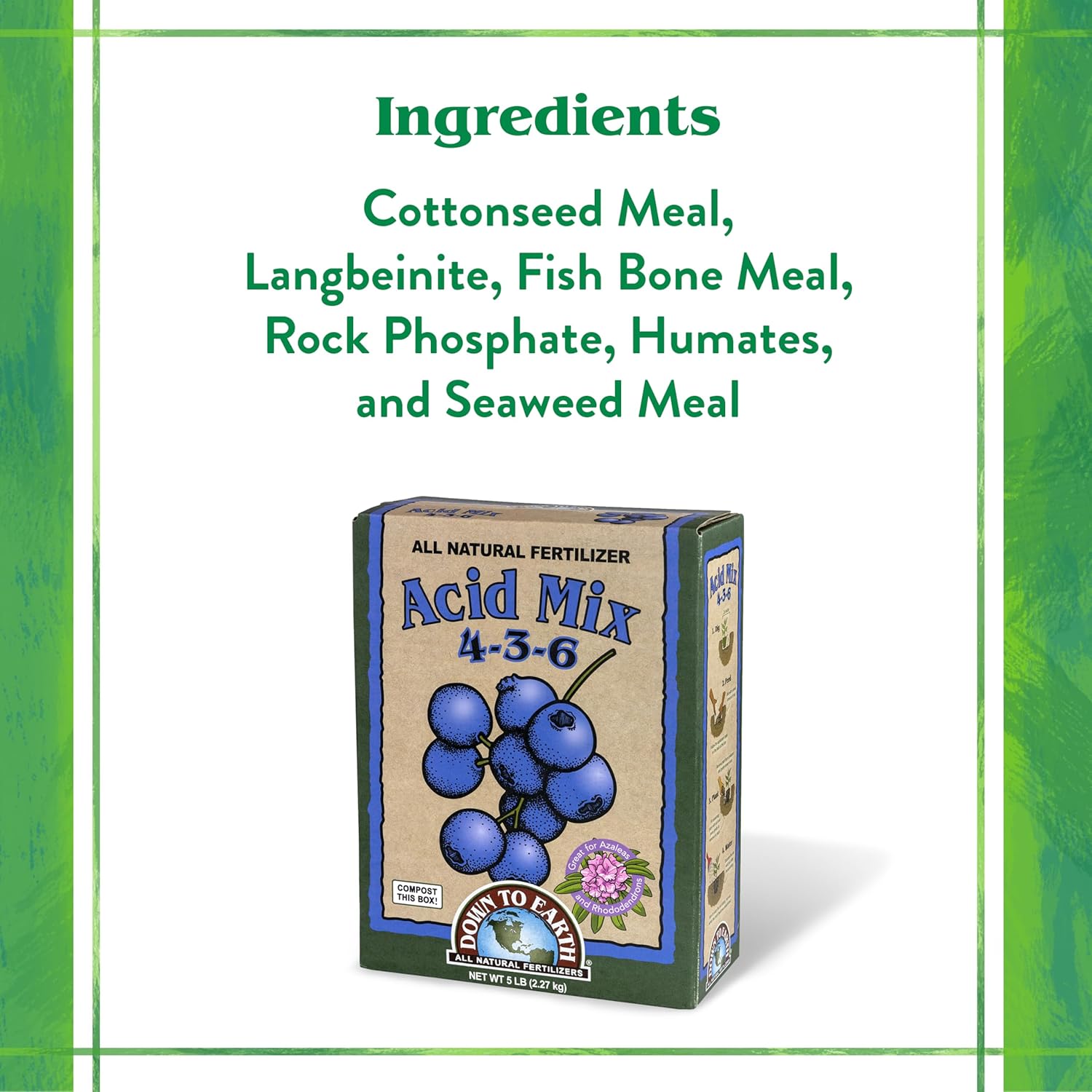 Down To Earth All Natural Fertilizers Organic Acid Mix - 4-3-6, 5 lb | Plant Food for Blueberries, Raspberries