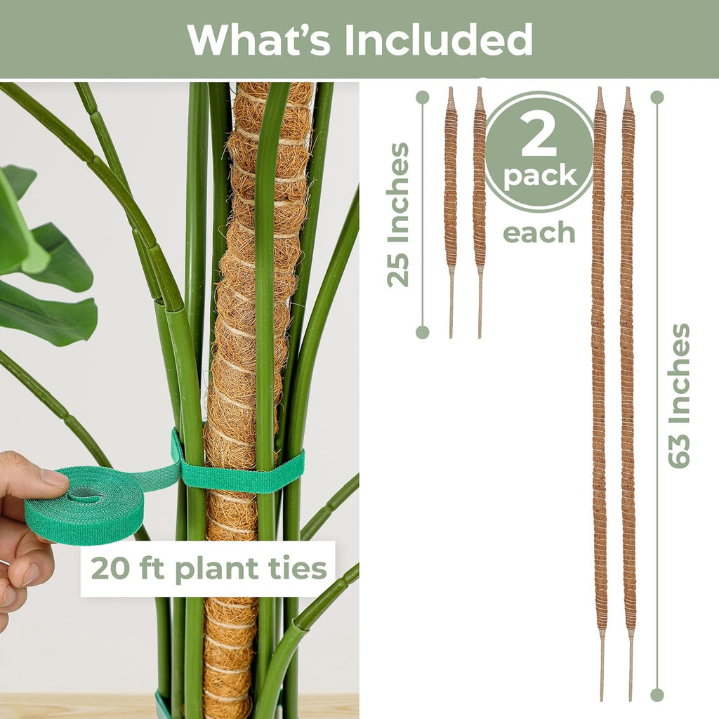 K-Brands 4 Pack Moss Pole Bundle - 2 x 63'' + 2 x 25'' Monstera Plant Support - Moss Poles for Climbing Plants Monstera