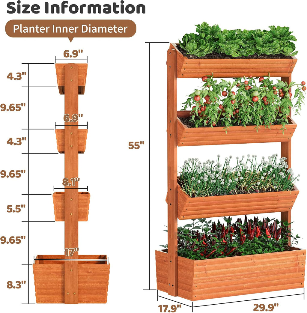 Wooden Raised Garden Bed Vertical Planter Box, Freestanding Plant Stand for Indoor Outdoor Plants, Herbs, Flowers