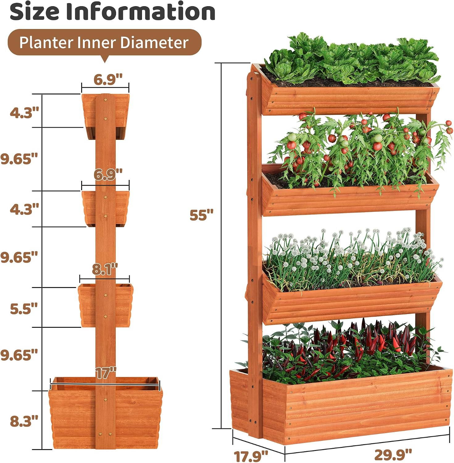 Wooden Raised Garden Bed Vertical Planter Box, Freestanding Plant Stand for Indoor Outdoor Plants, Herbs, Flowers