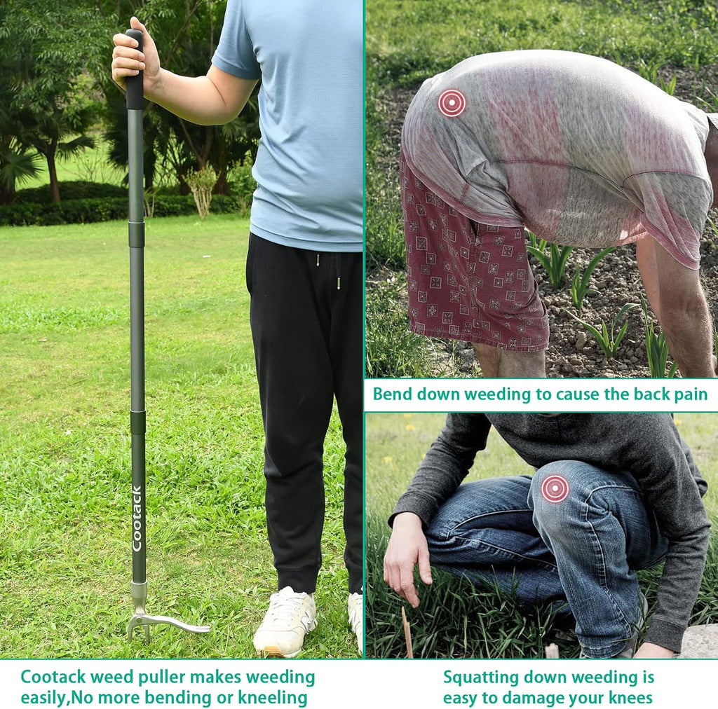 52'' Weed Puller with Long Handle Stand-up Hand Weeder Manual Weeding Tool with Stainless Steel Claw for