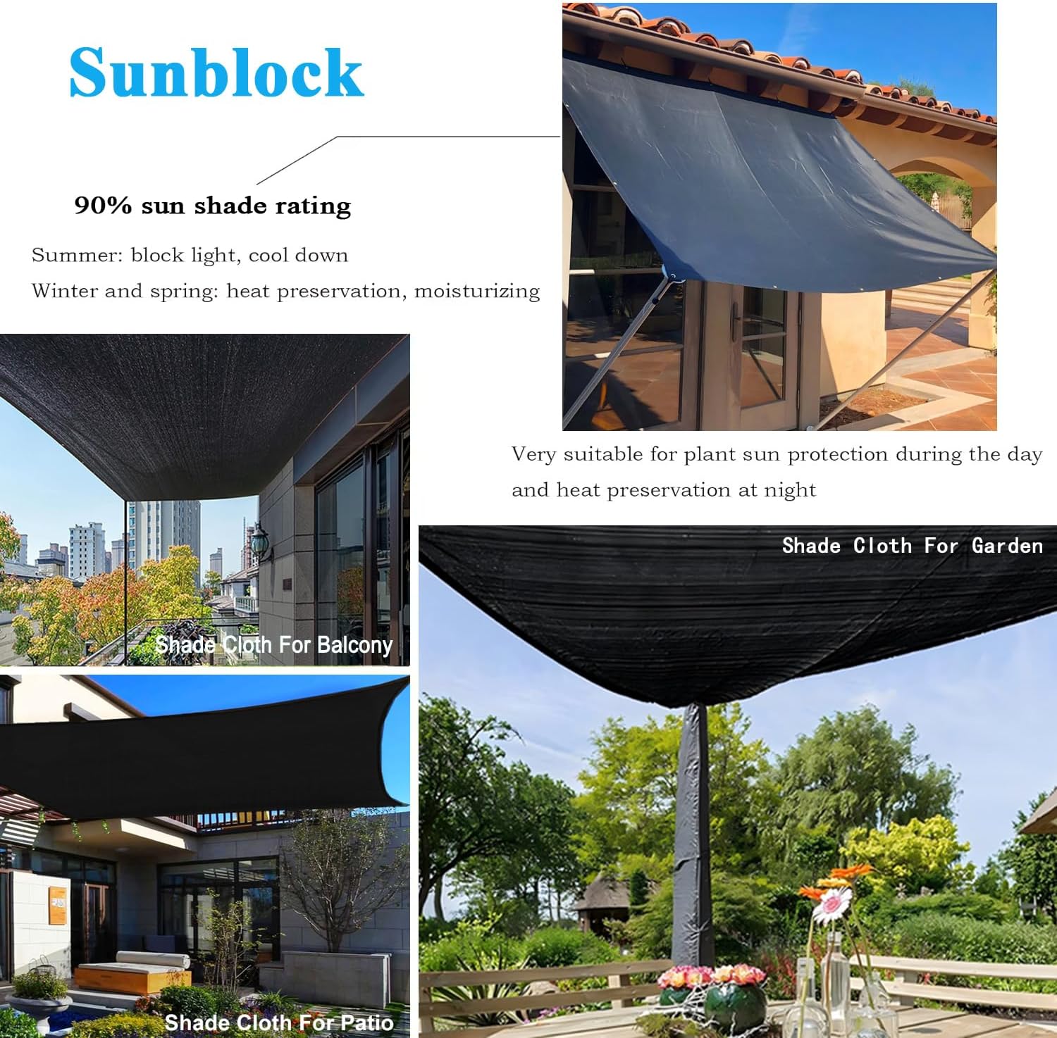 90% Black Shade Cloth, 10X30 FT Garden Sun Shade for Plants Cover | UV Resistant, Outdoor Sunshade Fabric with Grommets