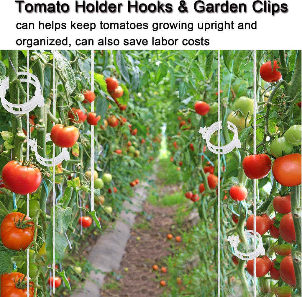 Tomato Support Hooks with String 20 Pcs,100 Pcs Plant Support Clips for Climbing Plants,Tomato Trellis Roller Hooks