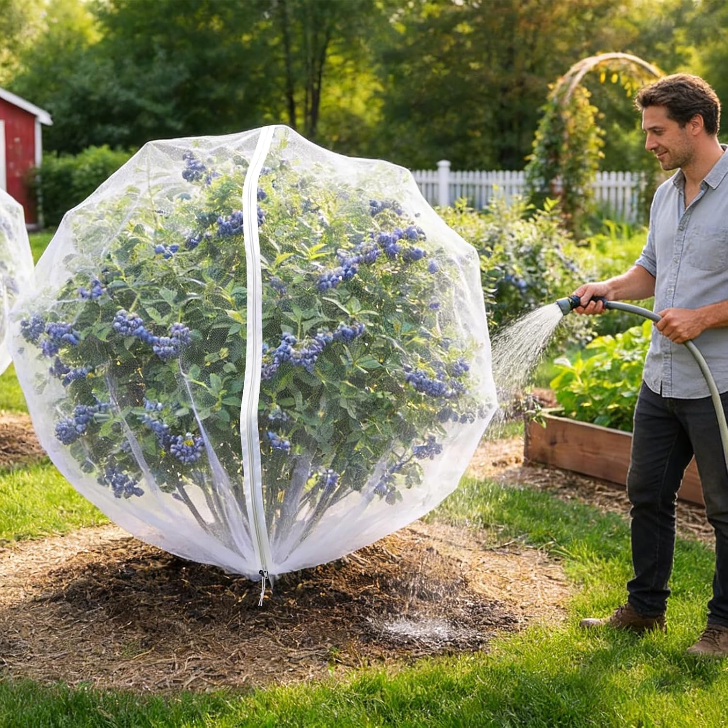 Blueberry Bush Netting Cover 2 Pack 8 x 8 ft, Bird Netting with Zipper & Drawstring, Reusable Berry Bush Netting for