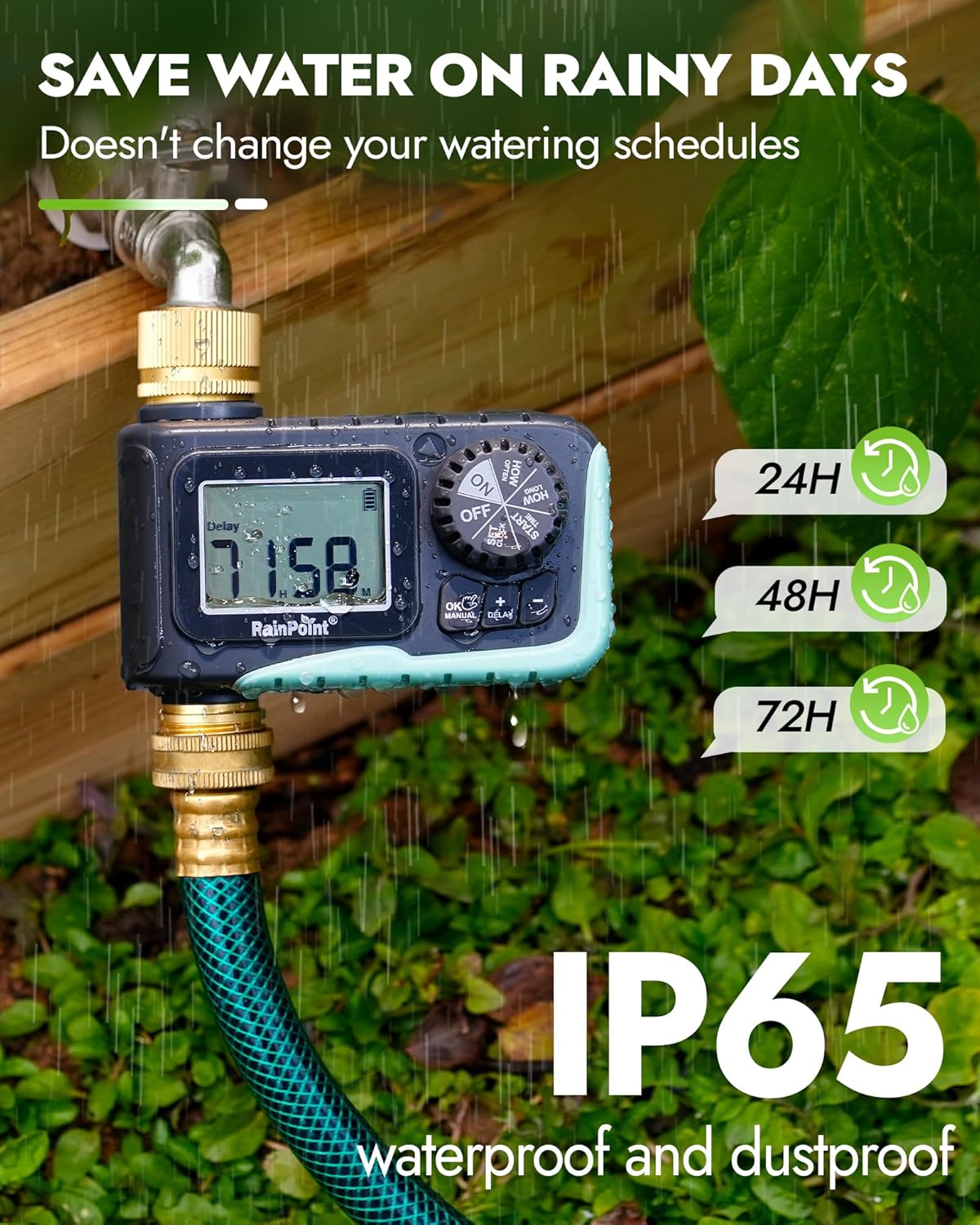 RAINPOINT Sprinkler Timer with Brass Inlet & Outlet, Programmable Hose Timer for Garden Soaker Hose with Rain
