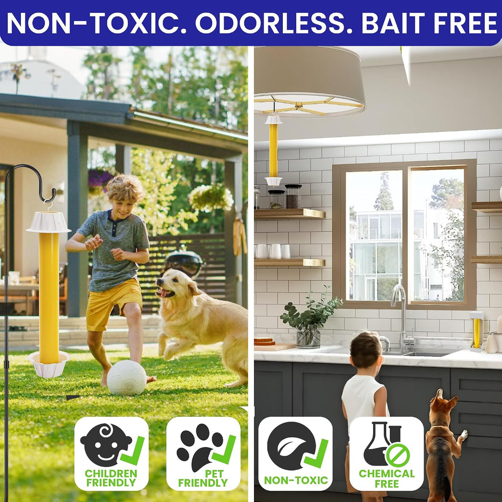 Fly Stick Sticky Fly Traps for Indoors Outdoor 6pk. Non-Toxic Super Sticky Hanging Flies Catcher Paper Tape Strips for