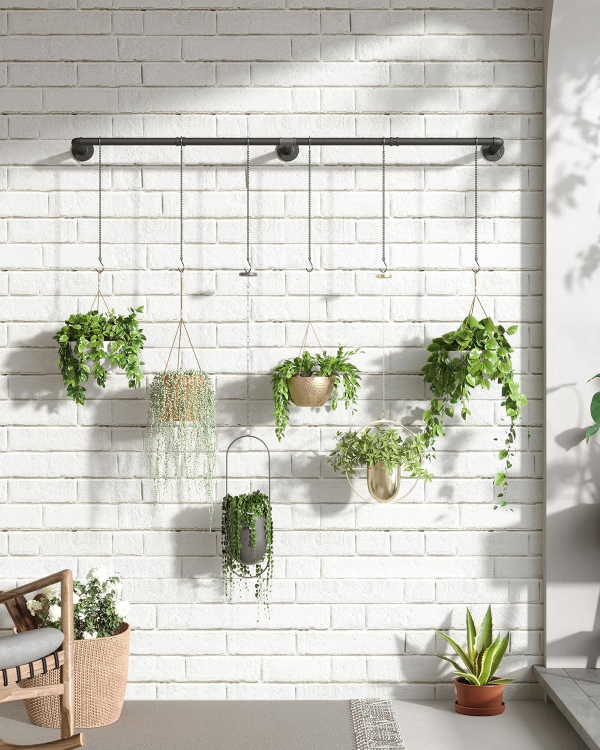 SOFITORG 65.7" Metal Plant Hanging Rod with 6 Chains, Pots Not Included | Wall Plant Hanging Bar, Durable Hanging