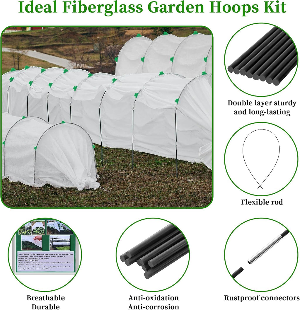 Plant Covers Freeze Protection Kit, 10 x 30 FT 1.23 Oz/yd² Frost Blanket Garden Hoops Kit for Winter, 36 Hoop, Reusable
