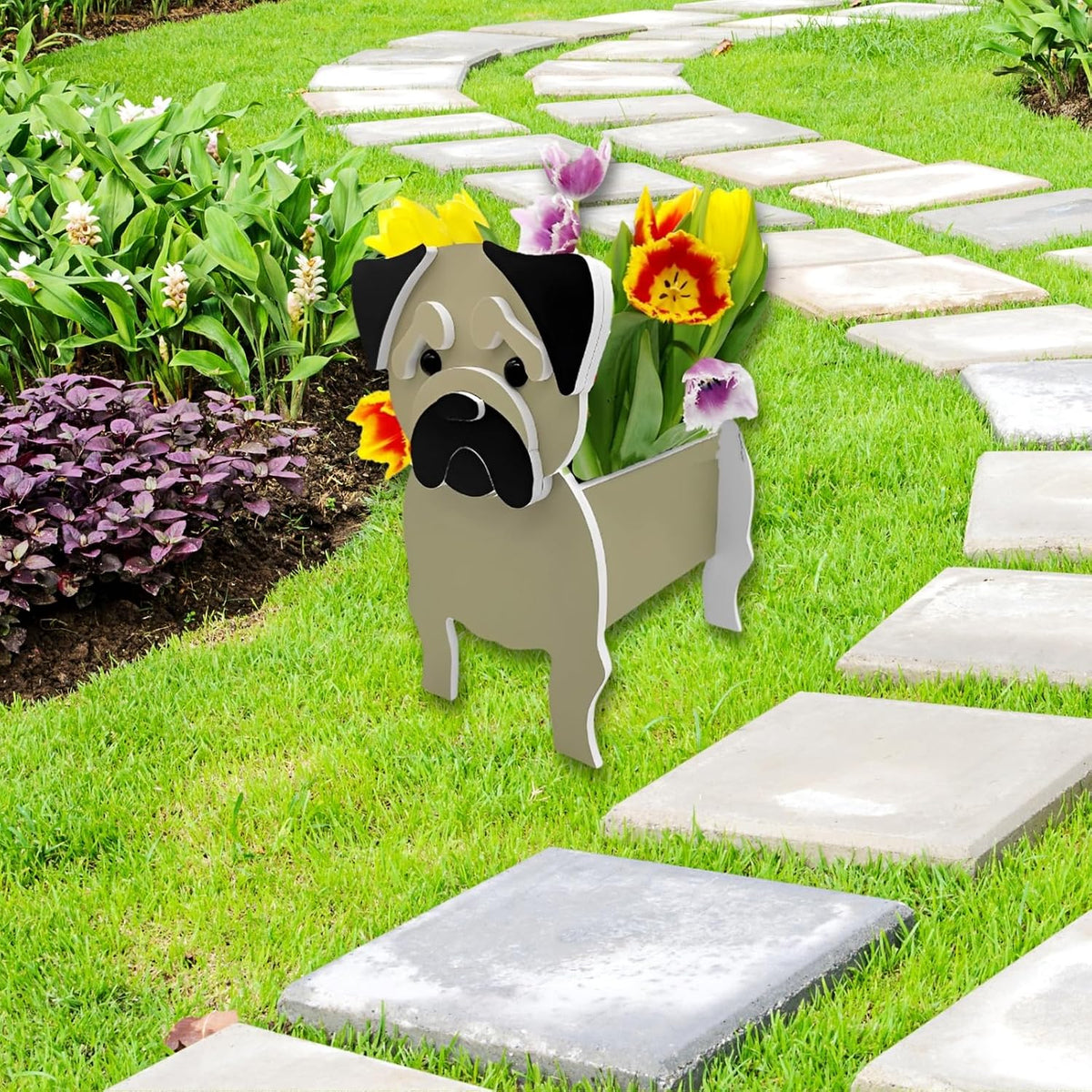 Pug Dog Planter Pots, Animal Shaped Flower Pot | Cute Plant Gift for Women and Pet Lovers, Indoor Outdoor Garden Home