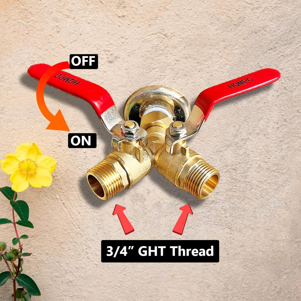 Garden Hose Y Valve Splitter 2 Way Heavy Duty Water Hose Y Splitter For garden lawn watering With Shut off Valves