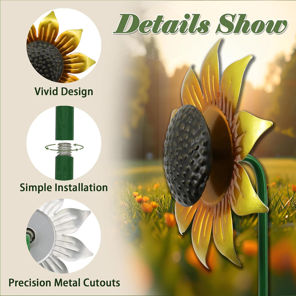 Sunflowers Metal Yard Art Wind Spinners Outdoor Decoration Stakes | 5pcs Lawn Ornaments, Lawn Decorations Garden