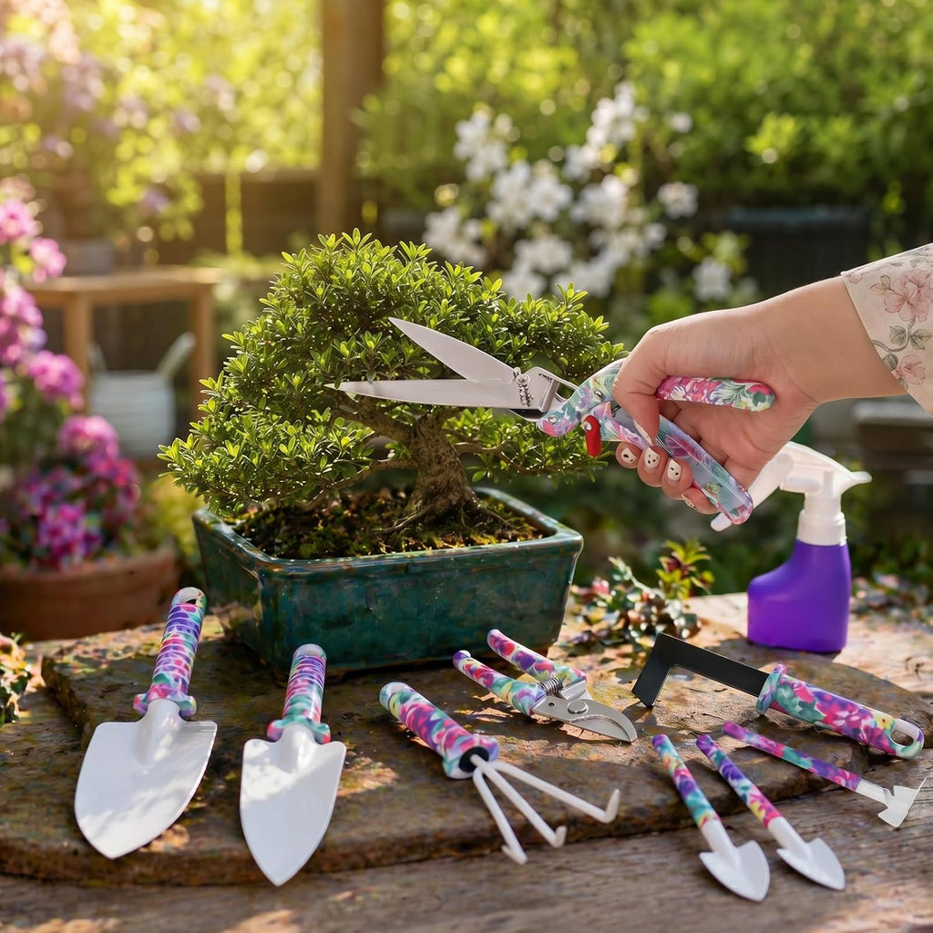 10-Piece Garden Tool Set with Sturdy Carrying Case – Purple Floral Gardening Set for Women – Ergonomic Garden Hand