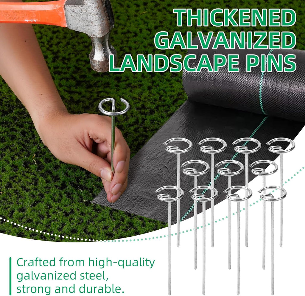 150 Pack 6 Inch Landscape Staples, Thickened 8 Gauge Circle Top Garden Stakes Heavy Duty Galvanized Landscape Fabric