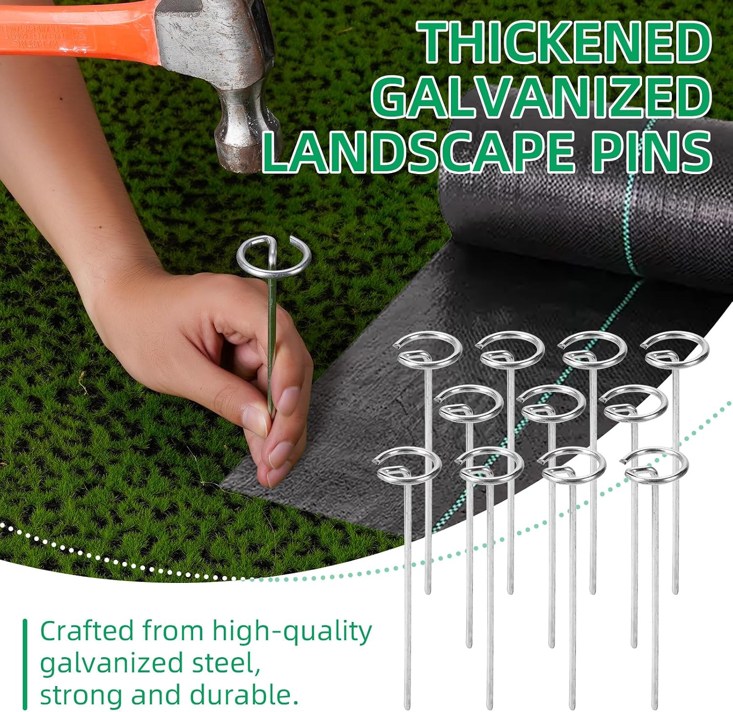 150 Pack 6 Inch Landscape Staples, Thickened 8 Gauge Circle Top Garden Stakes Heavy Duty Galvanized Landscape Fabric