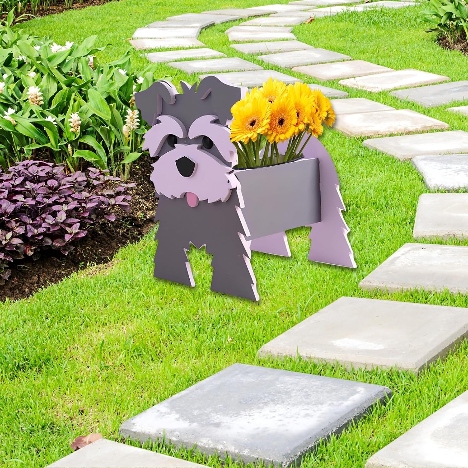 Gray Schnauzers Dog Planter Pots, Animal Shaped Flower Pot | Cute Plant Gift for Women and Pet Lovers, Indoor Outdoor