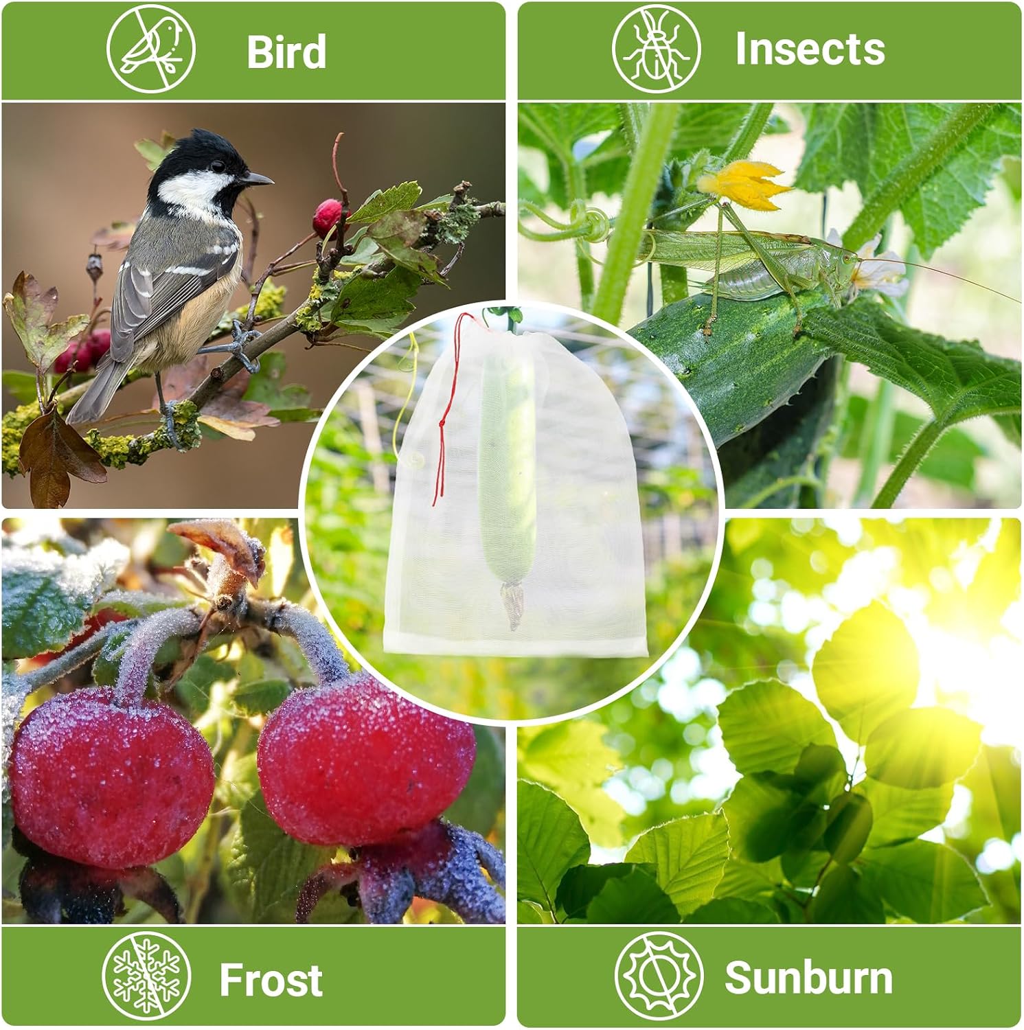 50 PCS Fruit Protection Bags, Enpoint 10x14 Inch Reusable Garden Netting Mesh Bag with Drawstrings, Plant Covers