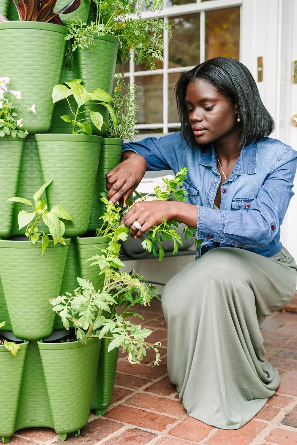 5 Tier Original Vertical Planter in Basket Weave Texture (Evergreen)