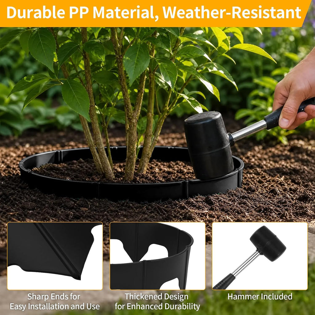 24 PCS Interlocking Planting Grow Rings Panels with Hammer, Black | Snap-together Components, Custom Rings in Varied